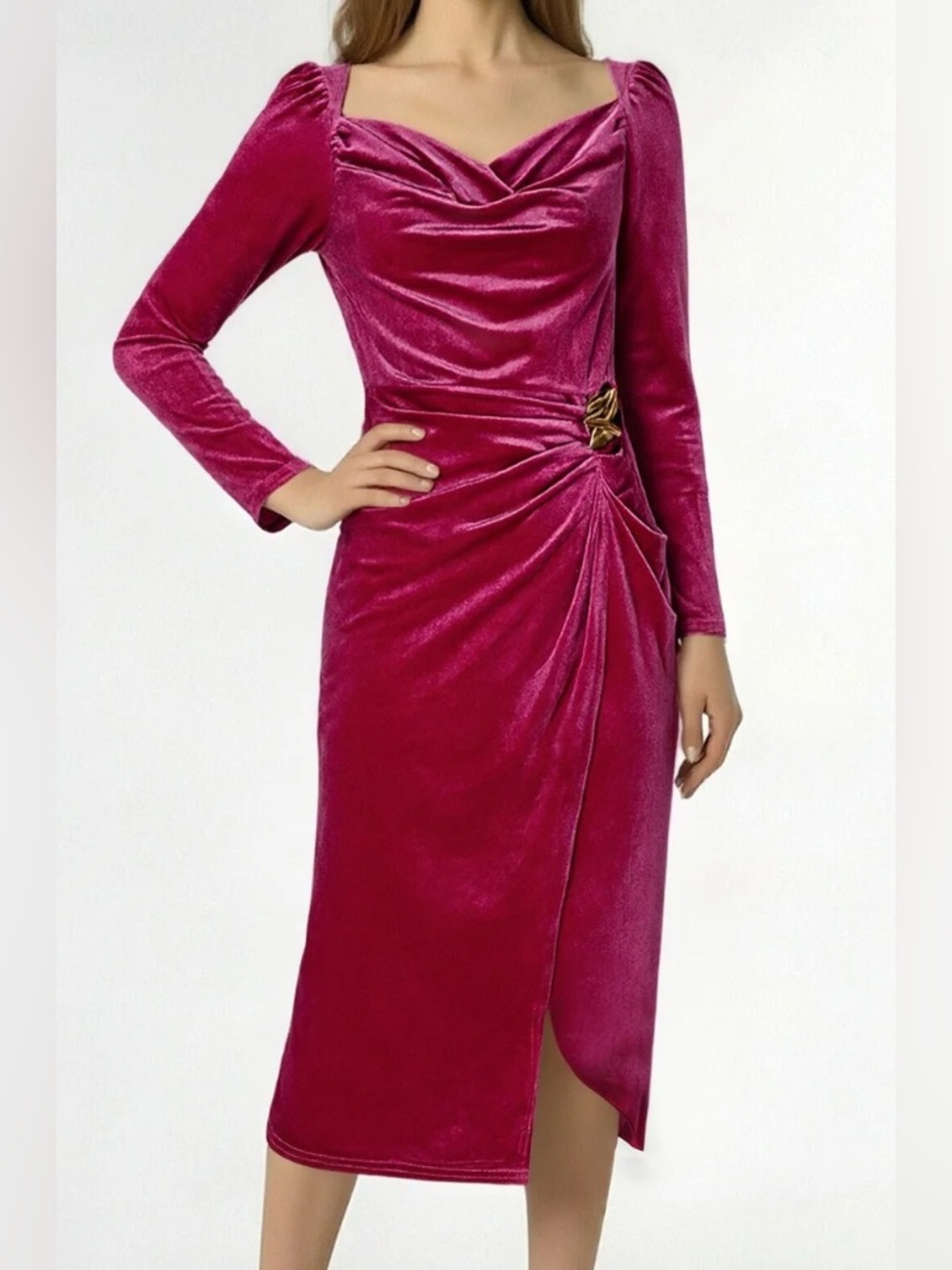 NWOT Women's Velvet Ruched Cocktail Dress in Burgundy